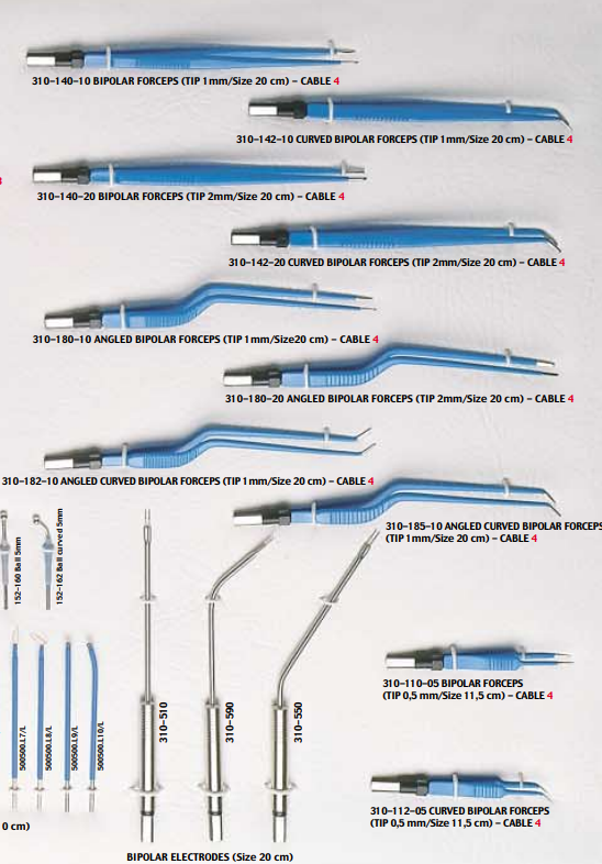 Pinzas Bipolares Curvas 2mm 20cm 310-142-20 – Instrumento quirúrgico de precisión para procedimientos clínicos.